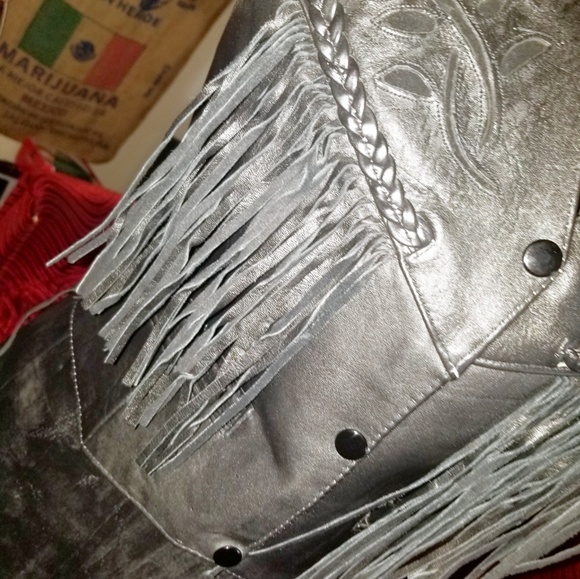 Vintage Black Leather Tassle Biker Vest - Picture 7 of 8